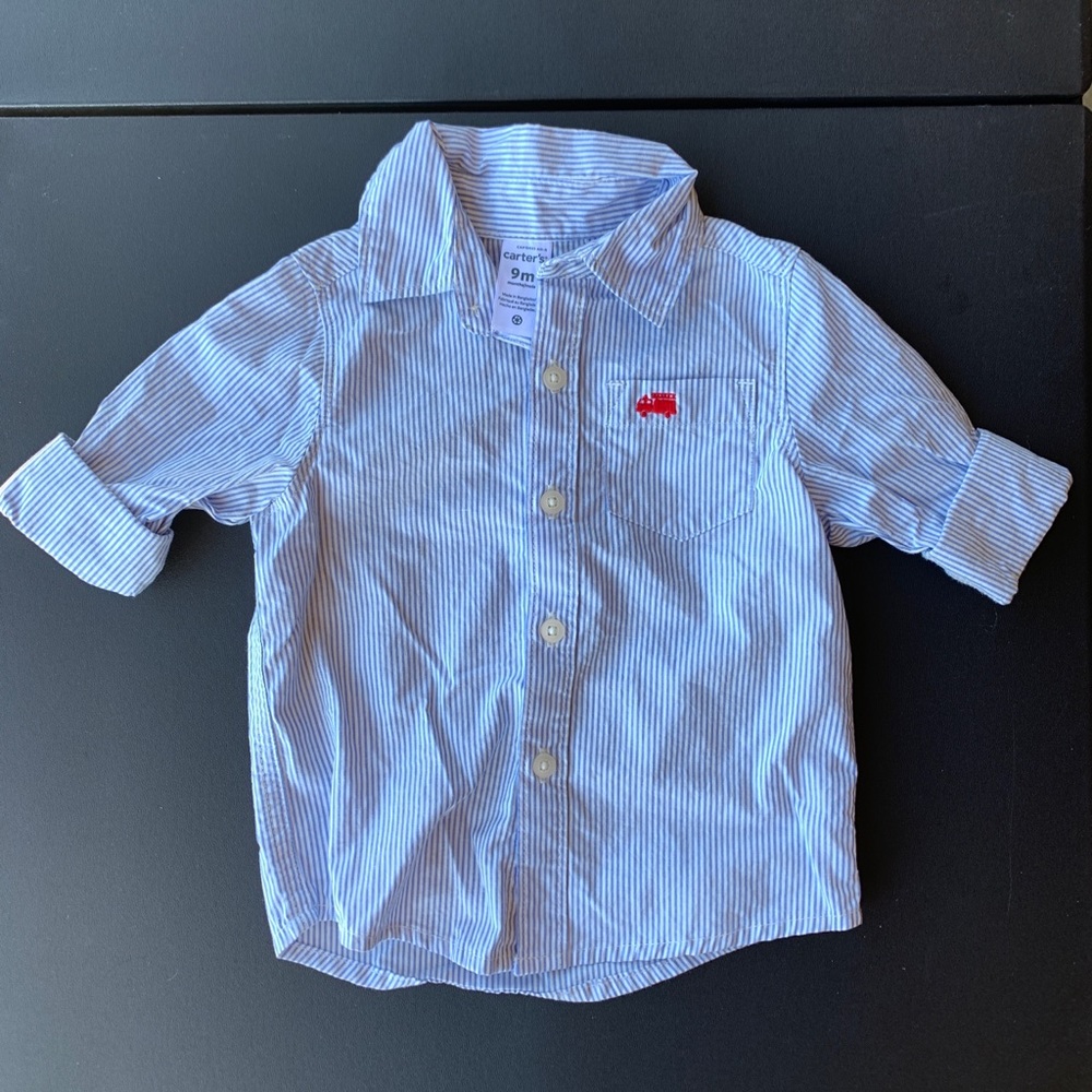 White & Blue Striped Button-up Shirt